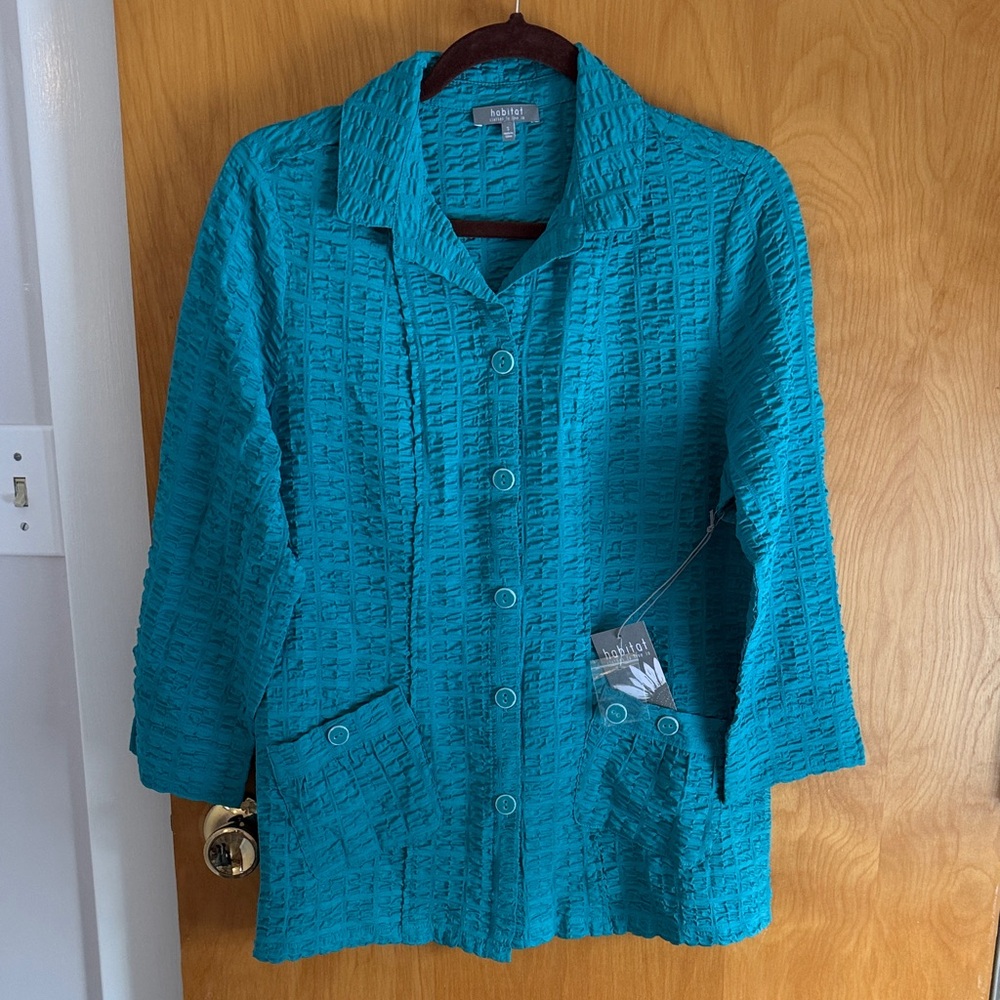 New Textured Teal Button-Up Jacket
